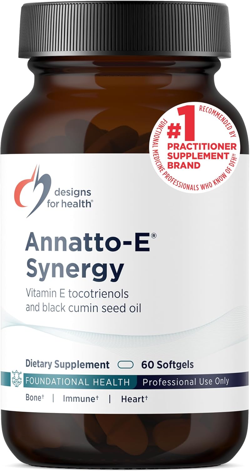 Designs for Health Annatto Tocotrienols with Black Cumin Seed Oil - Annatto-E Synergy Groundbreaking Vitamin E Supplement, Antioxidant Support with Gamma + Delta Tocotrienols (60 Softgels)